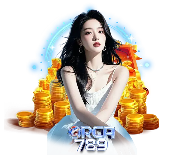 ORCA789 นางแบบสาวสวยกับกองเหรียญทอง ธีมเว็บพนันพรีเมี่ยม